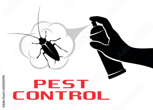 Pest control. Hand holding sprayer for spraying pesticides. Protection of the house and the person from mosquitoes, cockroaches, flies, flies, bed bugs. Destruction bug. Isolated on white background