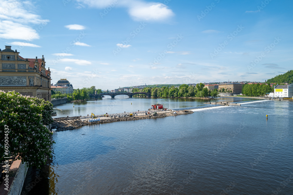the big river Moldova in Prague in nice weather the big river Moldova in Prague in nice weather