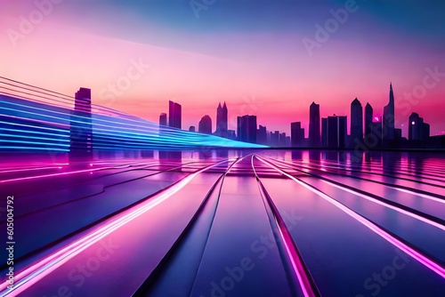 abstract futuristic background with pink blue glowing neon moving high speed wave lines and bokeh lights. Data transfer concept Fantastic wallpaper, Ai Generative © zar