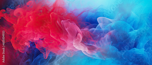 abstract smoky background in blue and red, generative ai illustration