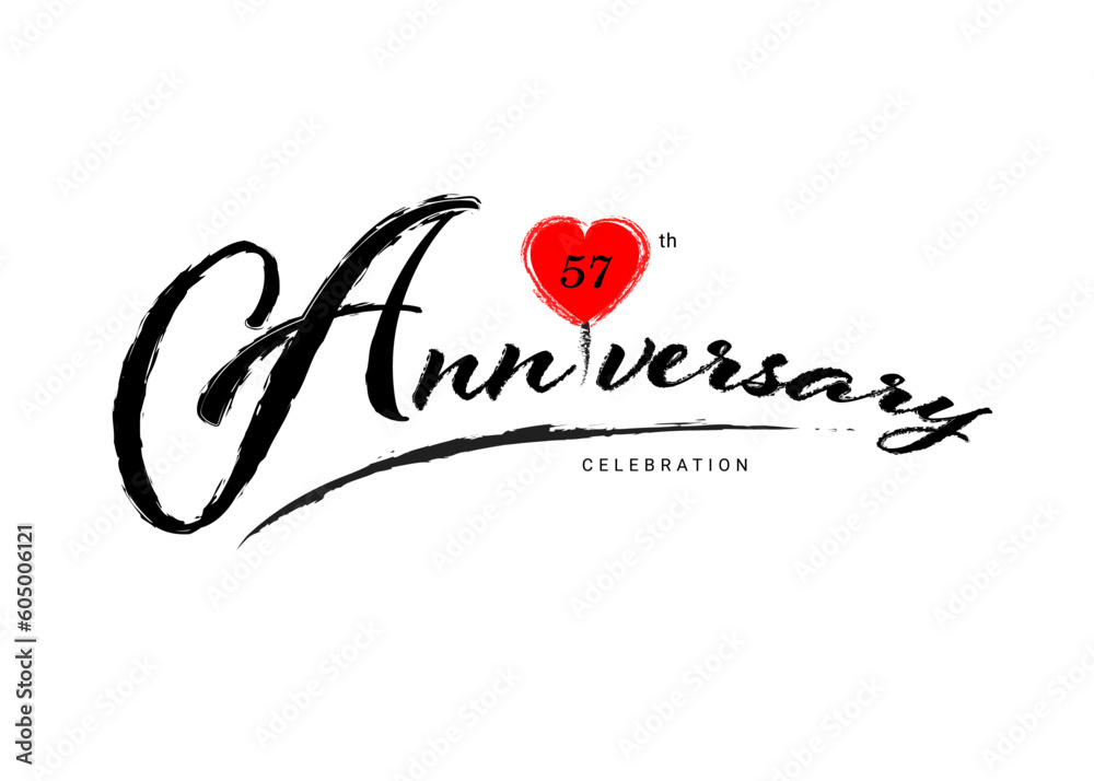 57 Years Anniversary Celebration Logo With Red Heart Vector 57 Number