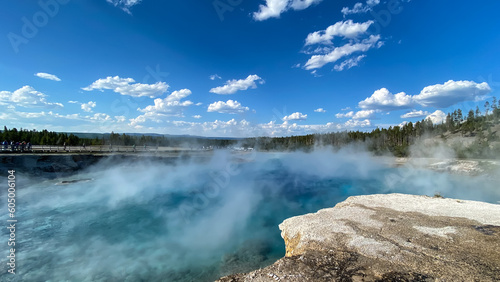 Excelsior Geyser Crater and the Grand Prismatic Spring in Yellowstone National Park