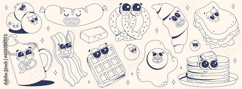 Canvastavla Trendy sticker set with funky food characters