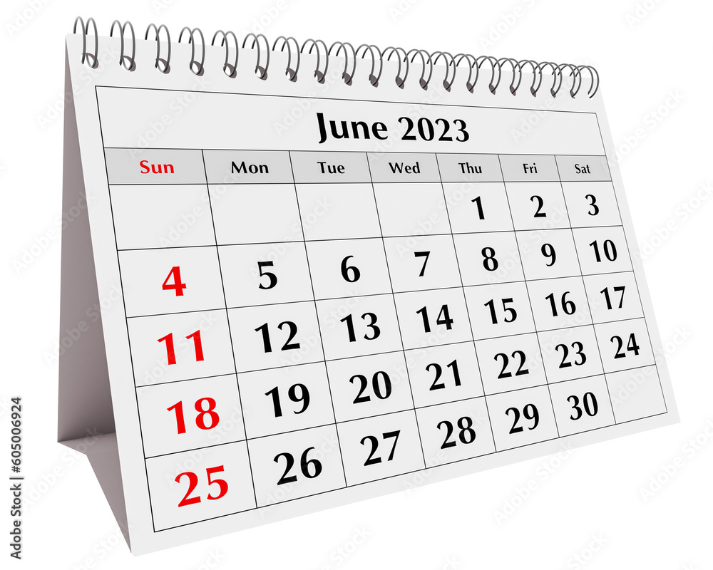Page of the annual business desk monthly calendar isolated date