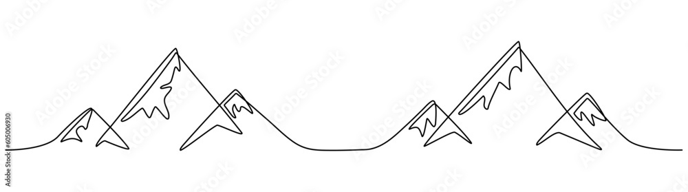 Mountain range continuous one line drawn. Adventure mountains landscape linear concept. Vector illustration isolated on white. Mountain range continuous one line drawn. Adventure mountains landscape linear concept. Vector illustration isolated on white.