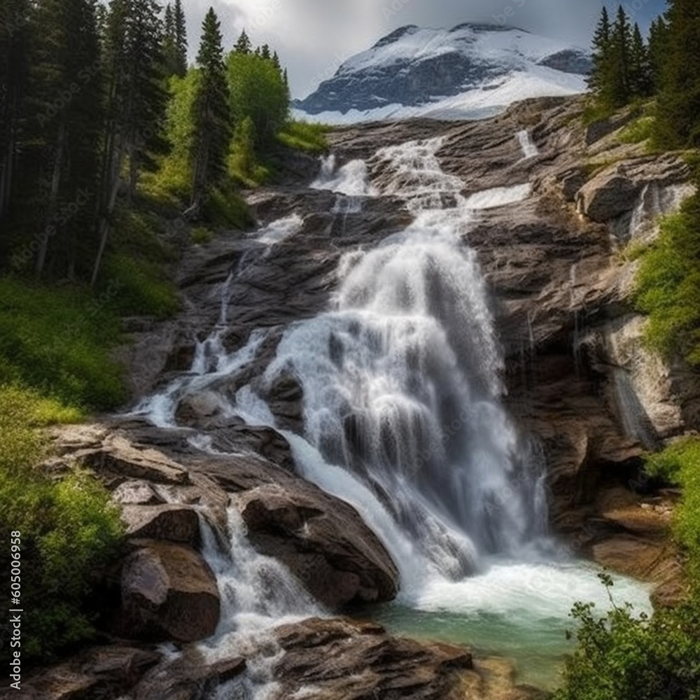 waterfall in the mountains created with Generative AI waterfall in the mountains created with Generative AI