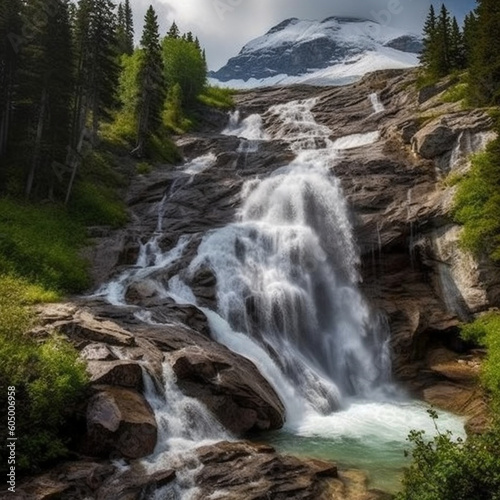 waterfall in the mountains created with Generative AI