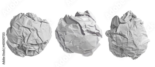 Set white crumpled paper ball isolated on white background, clipping path photo