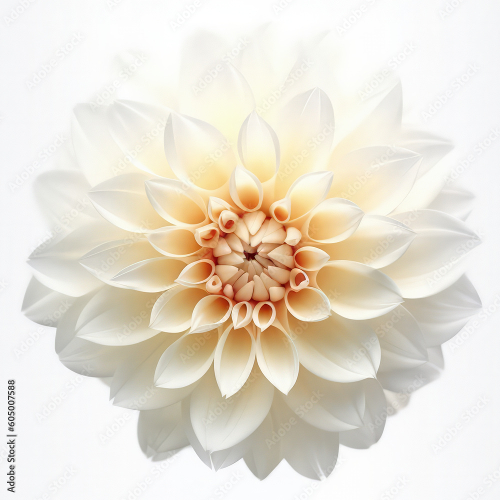weiße Blume auf weißem Hintergrund, Draufsicht weiße Blume auf weißem Hintergrund, Draufsicht