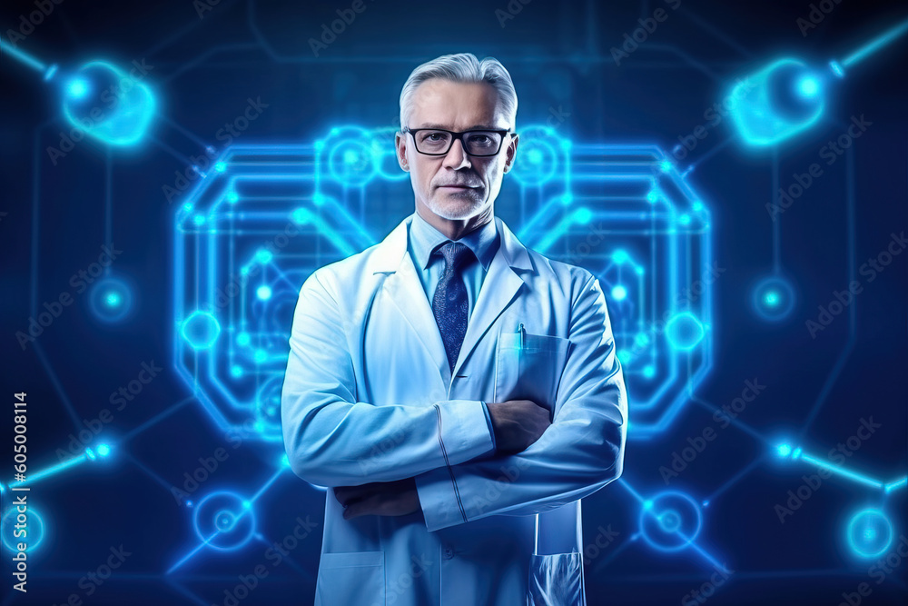 white male doctor with ai background white male doctor with ai background