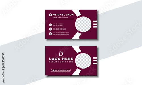 Modern and attractive business card template. Elegant maroon back background. Creative and clean presentation card with company logo. Vector illustration ready to print