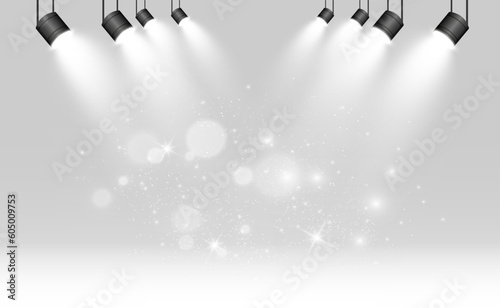 Realistic spotlights for lighting.Equipment for illumination.	

