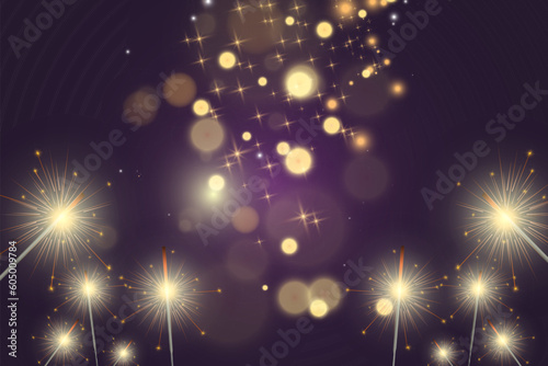 	
Magical light. Sparkler. Candle sparkling on the background. Realistic vector light effect. Winter, seasonal christmas decoration illustration.
