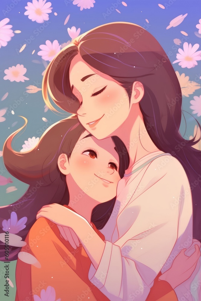 The mother and daughter embrace with smiles for Mother's Day. (Generative AI)