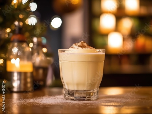 Egg Nog Cocktail on a bar counter (generative AI)