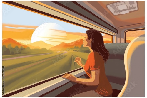 A woman chases her dreams on a train. (Generative AI)
