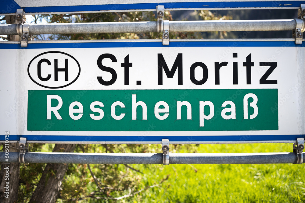 a sign of the famous swiss italian reschenpass mountain pass a sign of the famous swiss italian reschenpass mountain pass