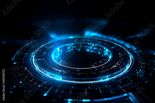 Digital Analysing and Loading Data HUD Display. loading, analysing data, rotating circles, moving graphs, sliders, HUD circle interfaces. High Tech Concept Element with alpha channel. Ai generated
