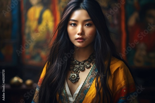 AI-generated non-existing beautiful asian woman with long hair