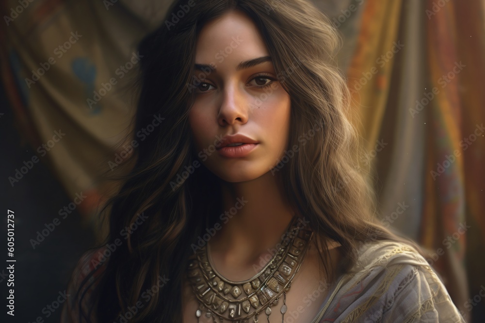 AI-generated non-existing beautiful young brunette woman boho-inspired AI-generated non-existing beautiful young brunette woman boho-inspired