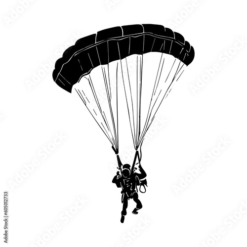 One line vector illustration. Skydiver in the sky. Minimalism. Paratrooper on a parachute.