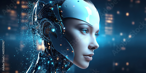 The concept and visualization of the development and appearance of artificial intelligence. Robot and android domination. Ai generative