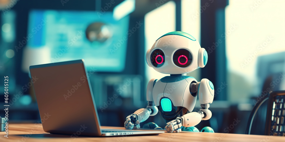 Robot hand typing on the computer. The concept of artificial intelligence replacing a human in dealing with another human. Ai generative Robot hand typing on the computer. The concept of artificial intelligence replacing a human in dealing with another human. Ai generative