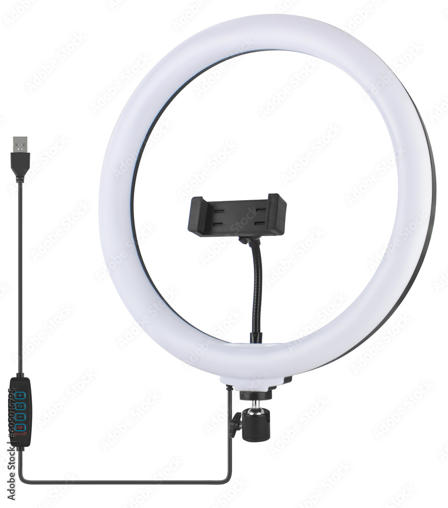 LED ring light, for selfies, with phone holder