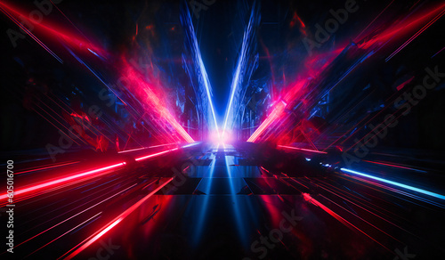 two large red and blue neon streaks
