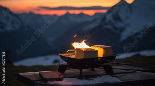 Swiss Raclette Melting in Alpine Scene