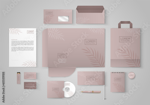 Stationery template design with palm branches.Set of business corporate identity mock up. Documentation for business.