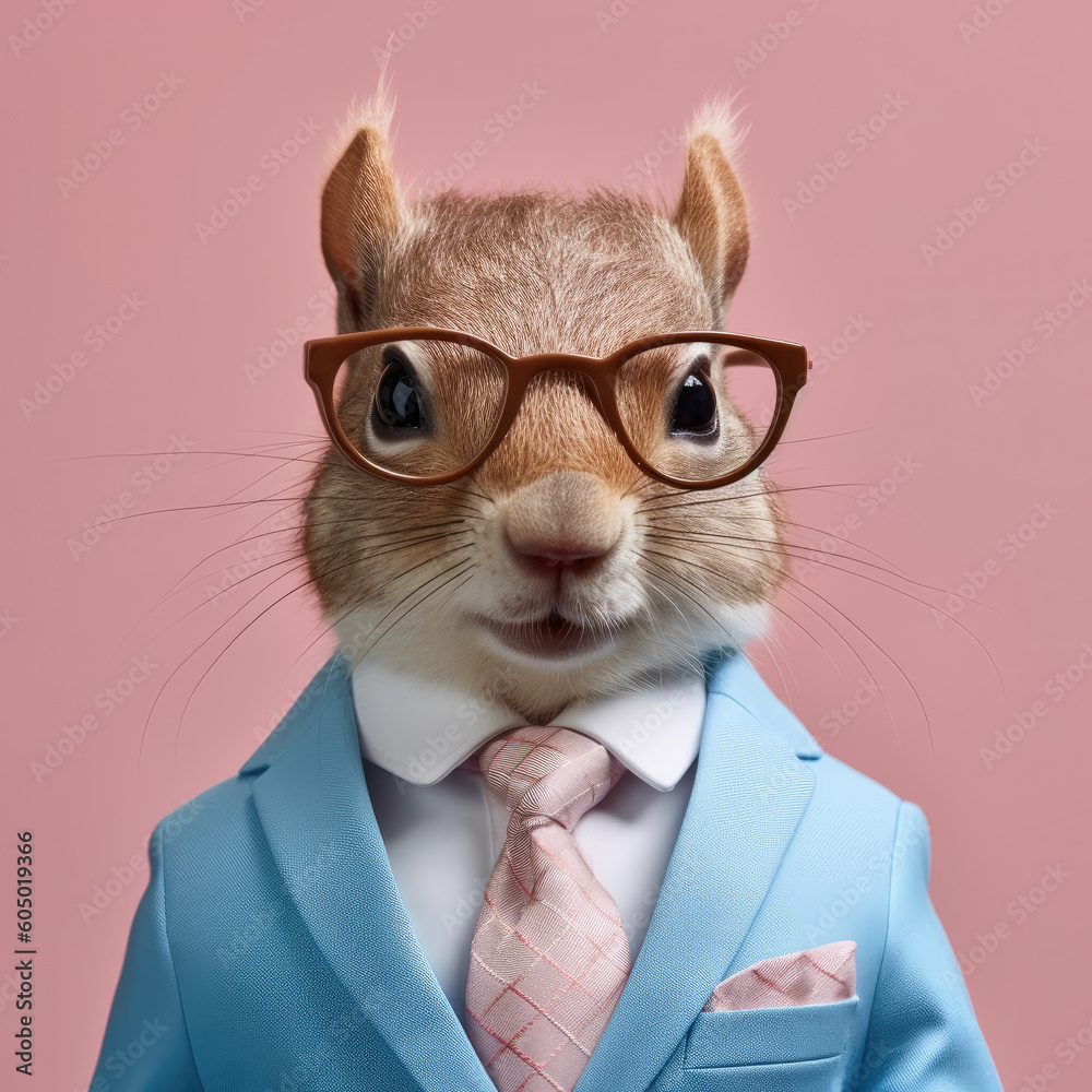 Portrait of squirrel wearing business suit with tie and sunglasses ...