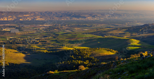 Panoramic View Of Emek HaMaayanot Valley At Sunset, Spring Time, Israel. Mount Gilboa, Lower Galilee, Beautiful nature of Israel, Holy Land © Dmitry Pistrov