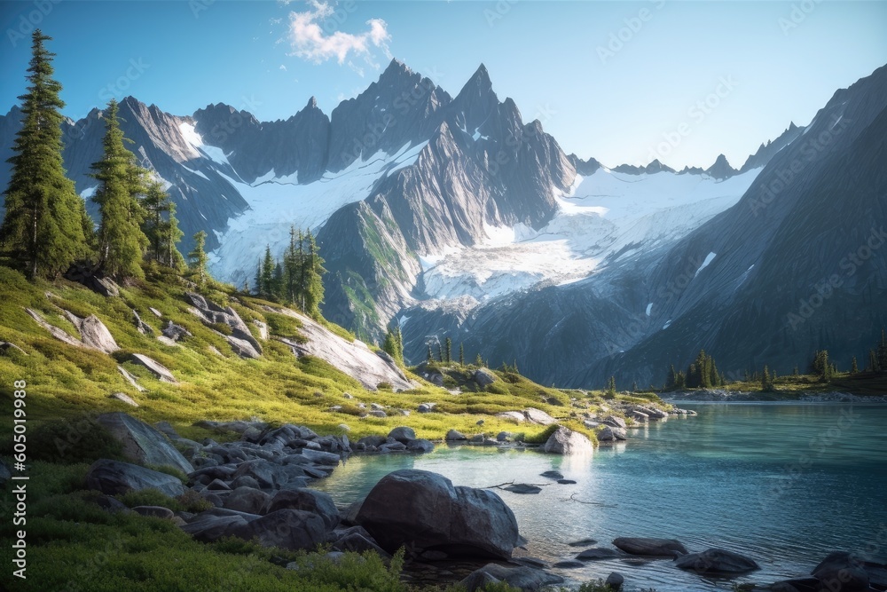 Lake in the Mountains | Majestic Peaks and Pristine Waters | AI Generative