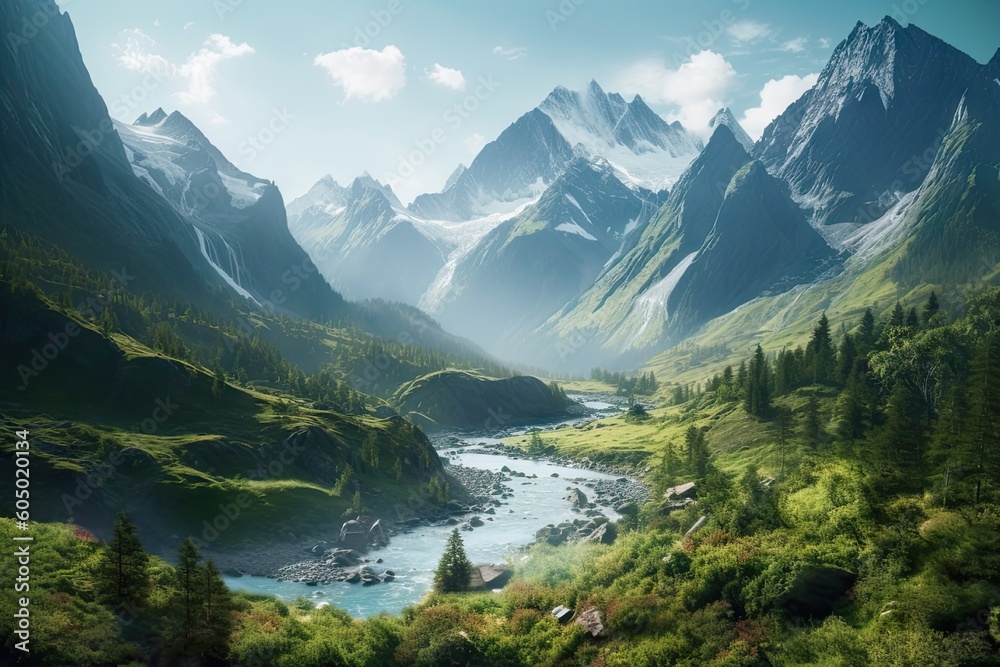 Lake in the Mountains | Majestic Peaks and Pristine Waters | AI Generative Lake in the Mountains | Majestic Peaks and Pristine Waters | AI Generative
