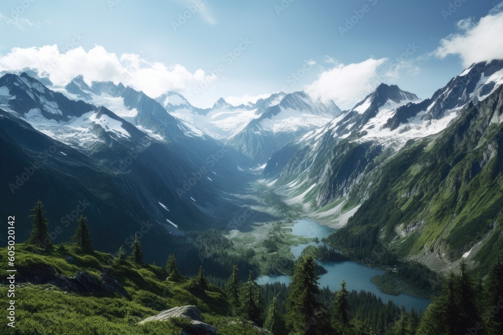 Lake in the Mountains | Majestic Peaks and Pristine Waters | AI Generative Lake in the Mountains | Majestic Peaks and Pristine Waters | AI Generative