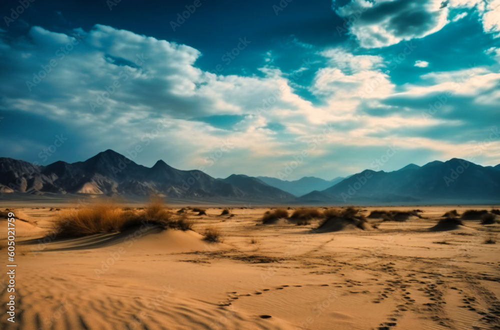 the sky with mountains behind it and the desert