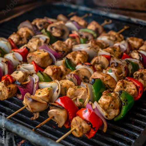 shish kebab with vegetables on the grill