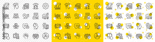 Outline Diagram chart, Stress and Inflation line icons pack for web with Painter, Journey, Team work line icon. Ranking, Podcast, Winner ribbon pictogram icon. Documents box. Vector