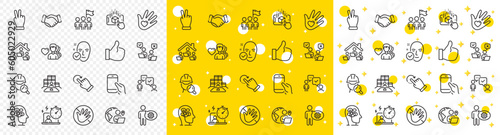 Outline Man love, Consulting business and Inspect line icons pack for web with Leadership, Victory hand, Online voting line icon. Inventory, Work home, Health skin pictogram icon. Vector