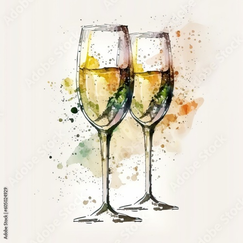 Wallpaper Mural Grunge von two glasses of sparkling wine. Splashes on a white background. AI generated Torontodigital.ca