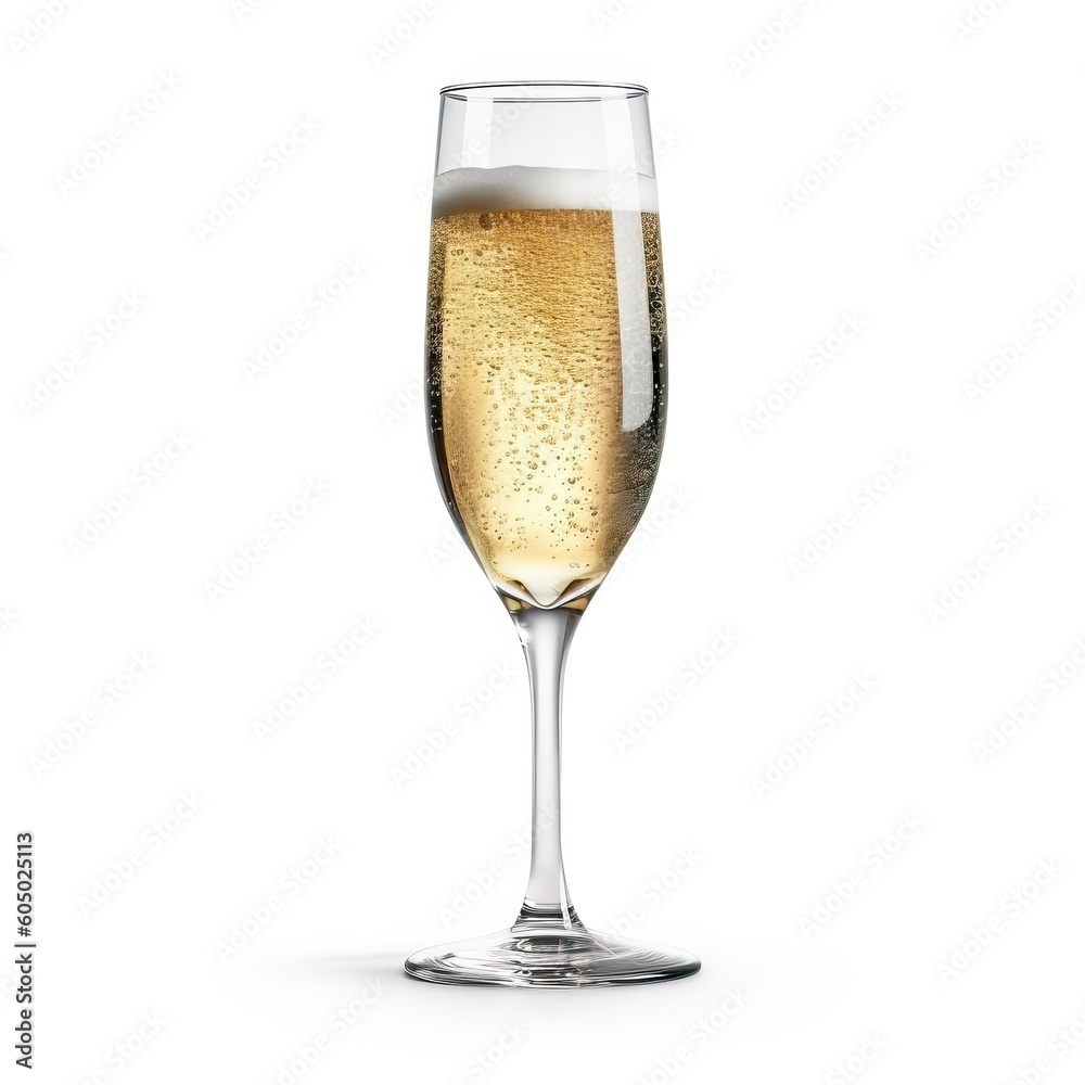 A glass of sparkling wine on a white background. Alcohol drink, wineglass champagne. AI generated - obrazy, fototapety, plakaty 