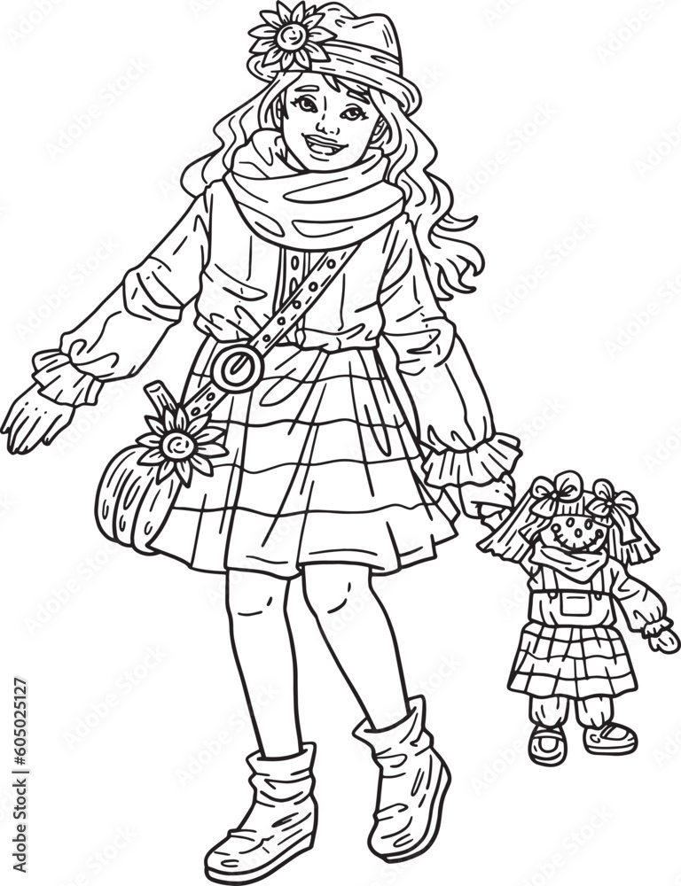 Thanksgiving Girl with Scarecrow Isolated Adults Thanksgiving Girl with Scarecrow Isolated Adults
