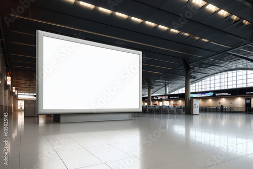 An empty blank billboard advertising poster in an airport terminal. Generative ai © ink drop