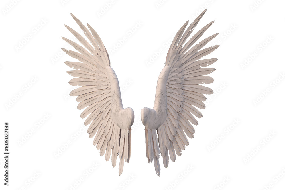 Fototapeta premium White angel wings isolated on transparent background. 3D rendering.