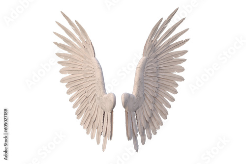 White angel wings isolated on transparent background. 3D rendering.