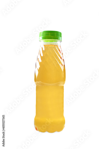 Fresh apple juice in a bottle on a white isolated background