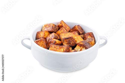 Fried Paneer on a white isolated background