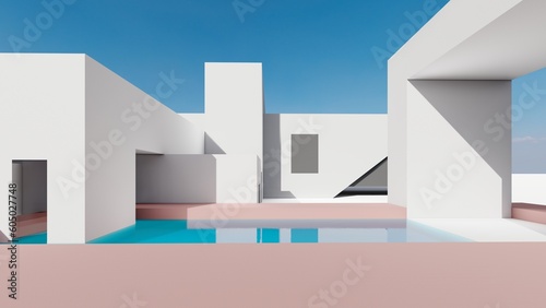 3d rendering architecture background building geometric shape with swimming pool