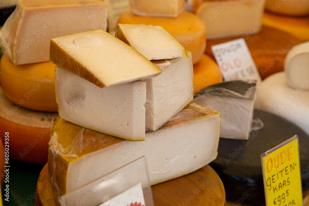 Stacks of dutch cheeses